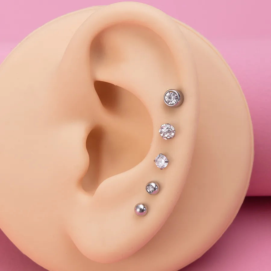 Silver Geometric Zircon Tooth Earrings Set