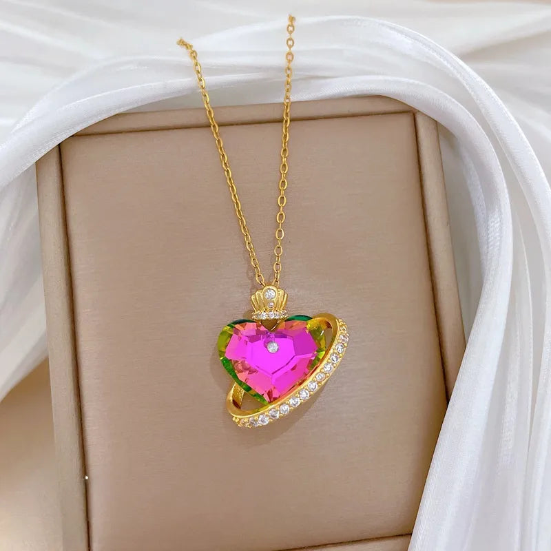 Gold Butterfly & Fish Choker Necklace D106 Titanium Steel Chain Copper Pendant