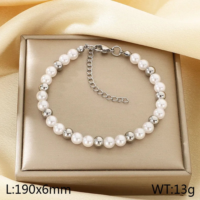 Gold Beaded Stainless Steel Bracelet for Women C Type Steel Color KB206996-Z