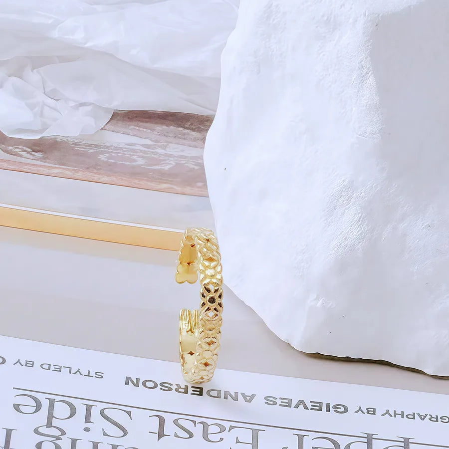 Gold Bamboo Titanium Steel Open Ring Adjustable Opening Golden Hydraulic J74