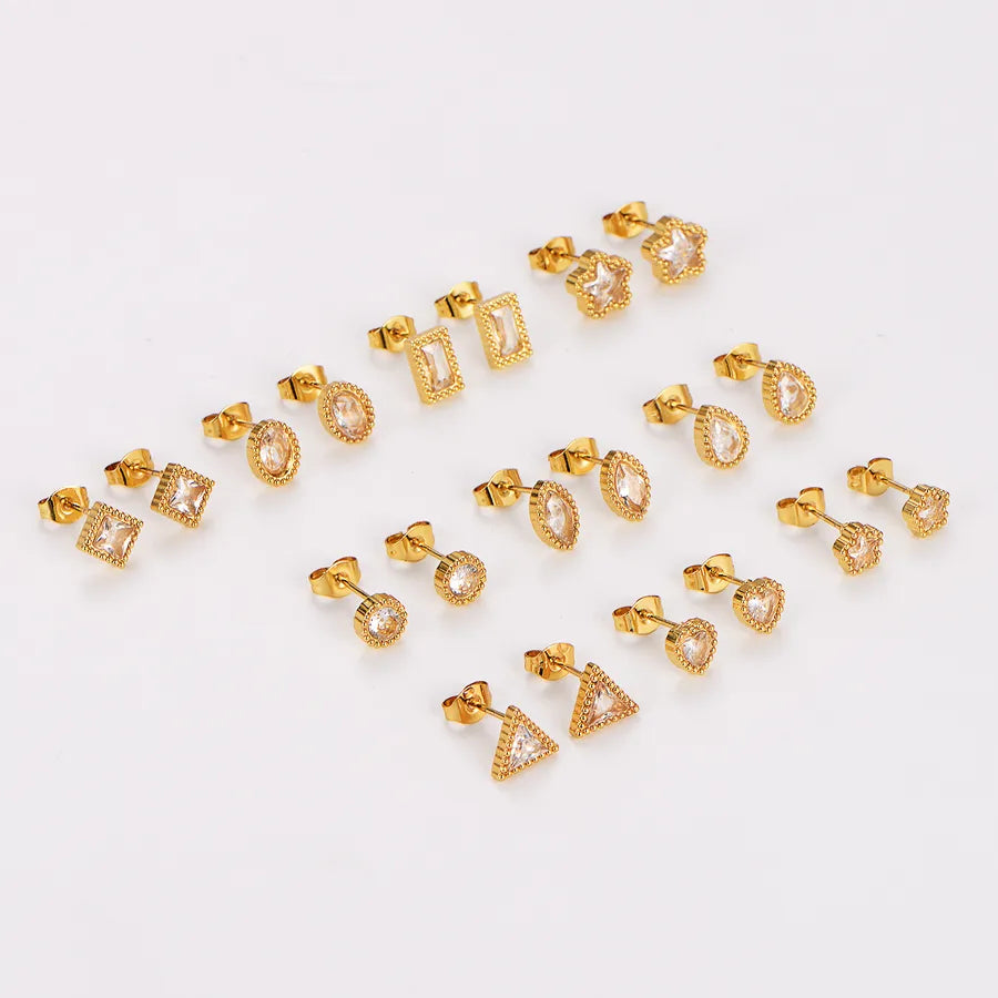 Gold Plated Geometric Star Zircon Stud Earrings