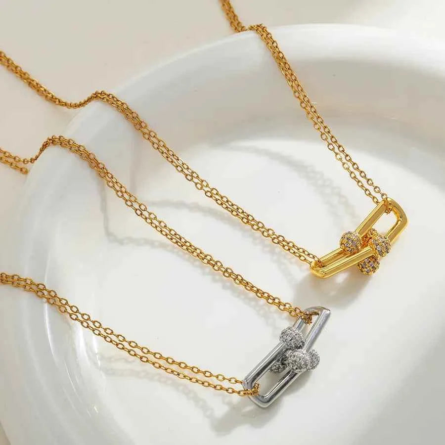 18K Gold Plated U-Shaped Zircon Necklace