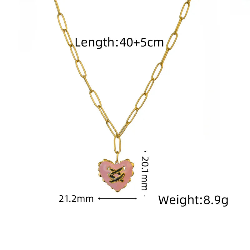 Punk Heart Lace Bow Stainless Steel Necklace Pink Heart Necklace