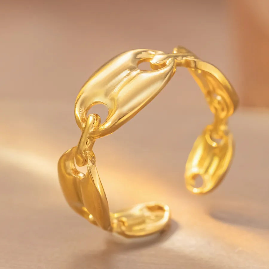 Personalized Titanium Steel Textured Couple Ring K221 Gold Ring Adjustable