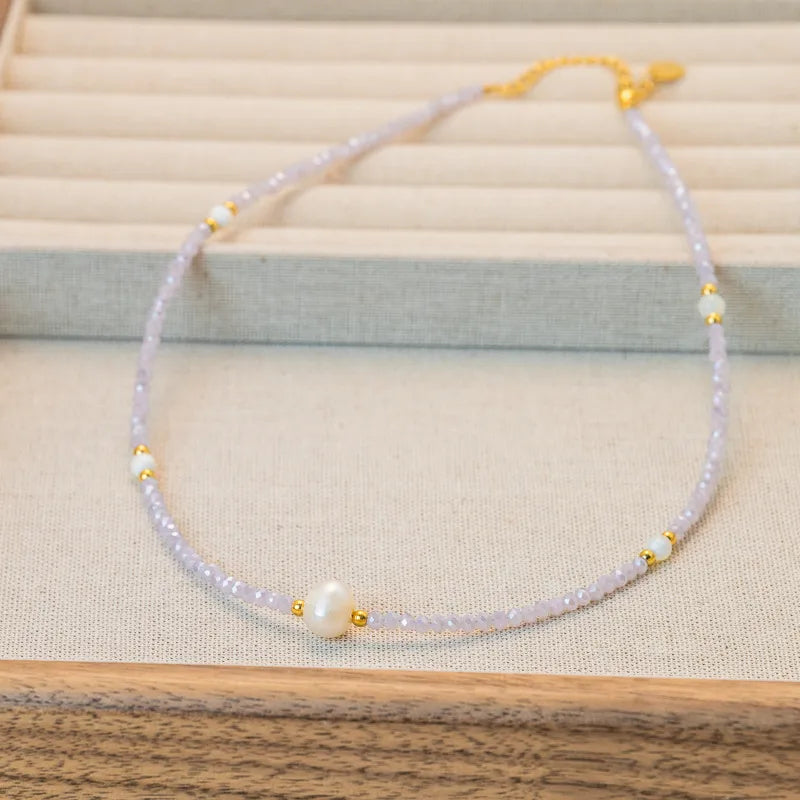 Colorful Stone & Pearl Charm Necklace