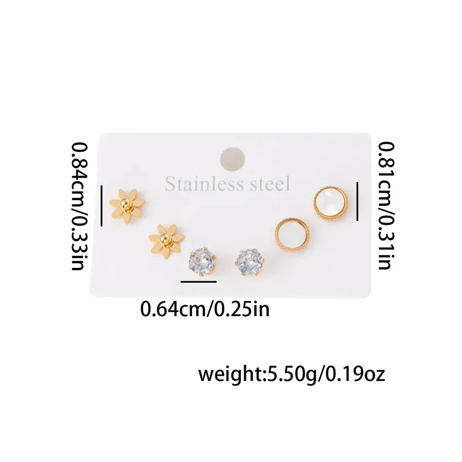 Titanium Steel Heart Earrings for Women Flower Zircon Set 0949