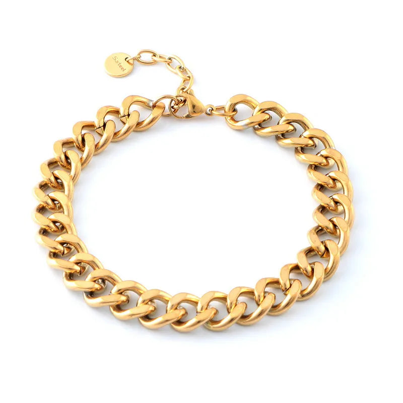 Bold Gold Titanium Steel Chain Bracelet