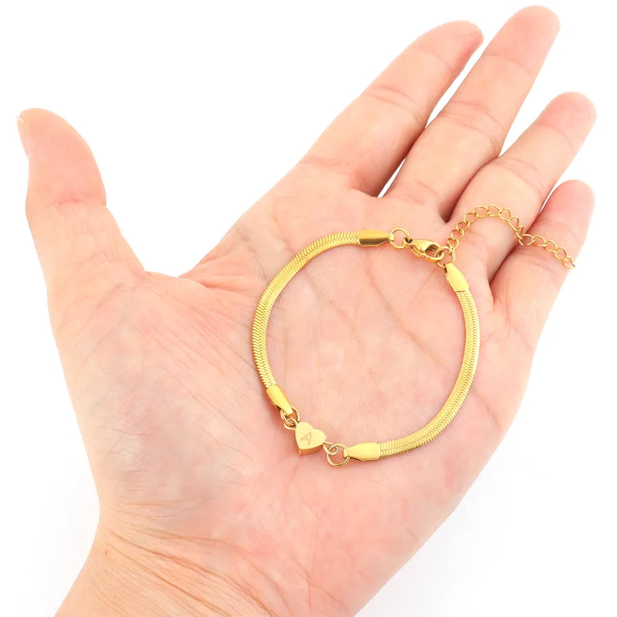 Gold Heart Initial Bracelet for Women