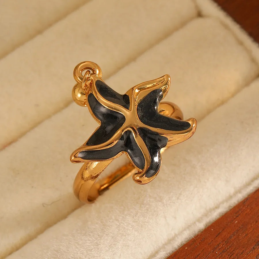 Gold Plated Starfish & Pentagram Adjustable Ring