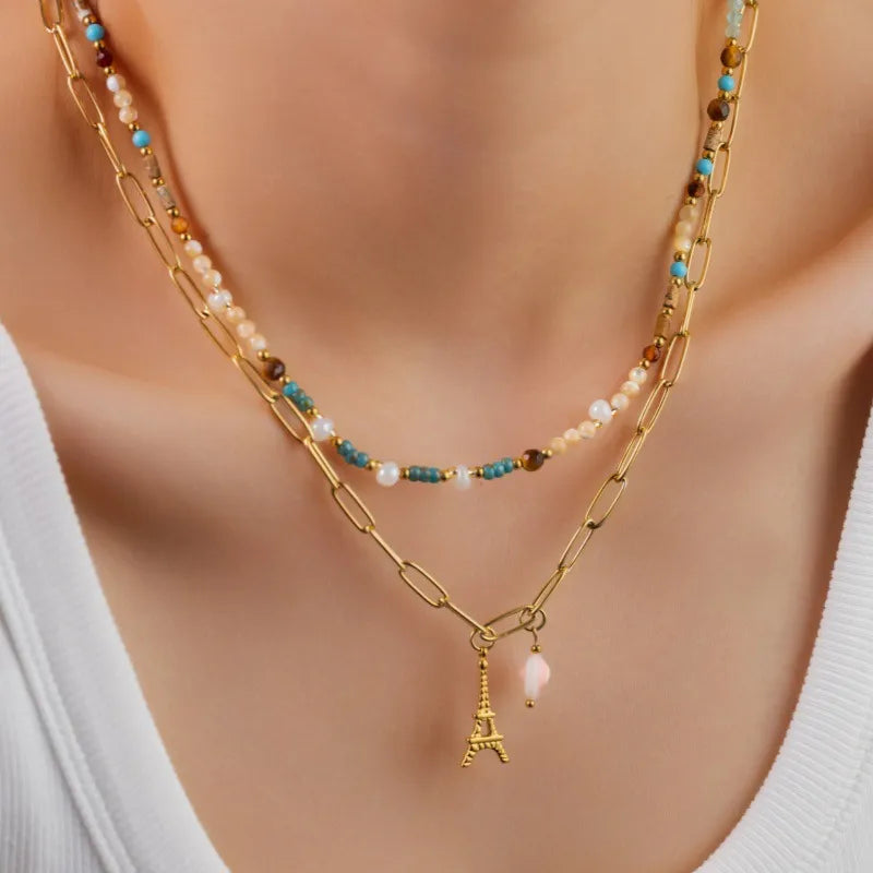 Handmade Stone Beaded Pendant Necklace