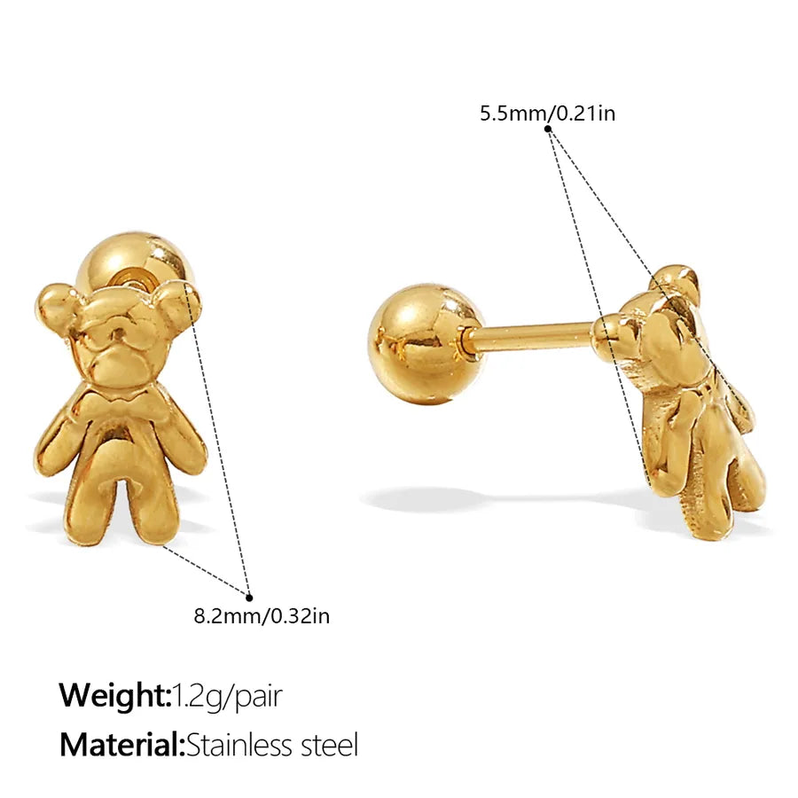 Gold Plated Stainless Steel Bear Earrings EH1211G Piercing Earrings