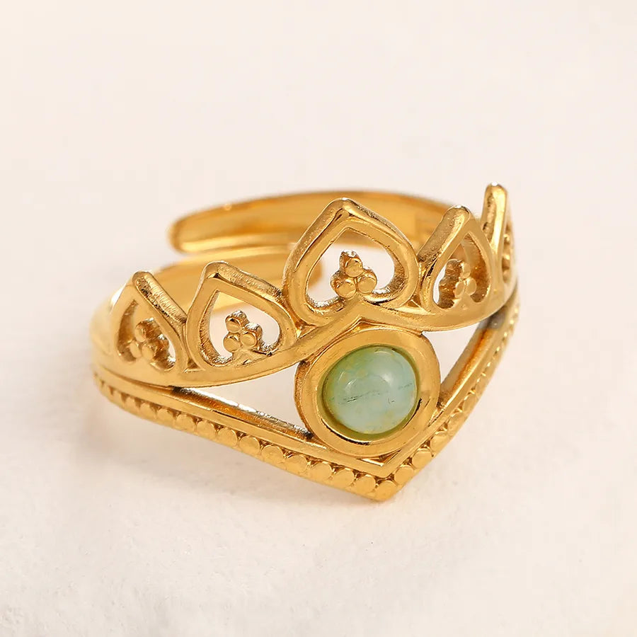 Adjustable Gold Crown Ring in Stainless Steel Adjustable Opening 18k real gold love green stone