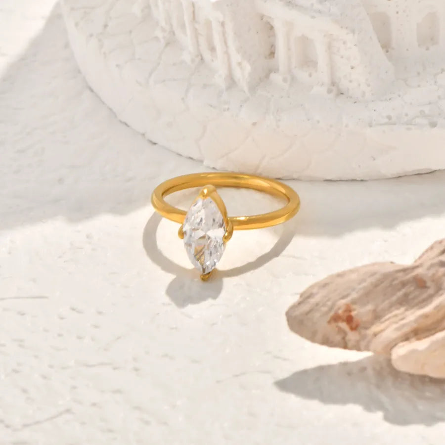 White Shell & Zircon Gold Plated Statement Ring