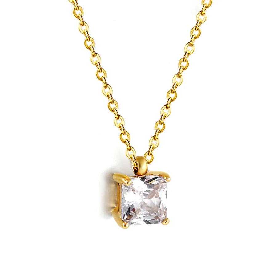 Gold Plated Geometric Diamond Pendant Necklace
