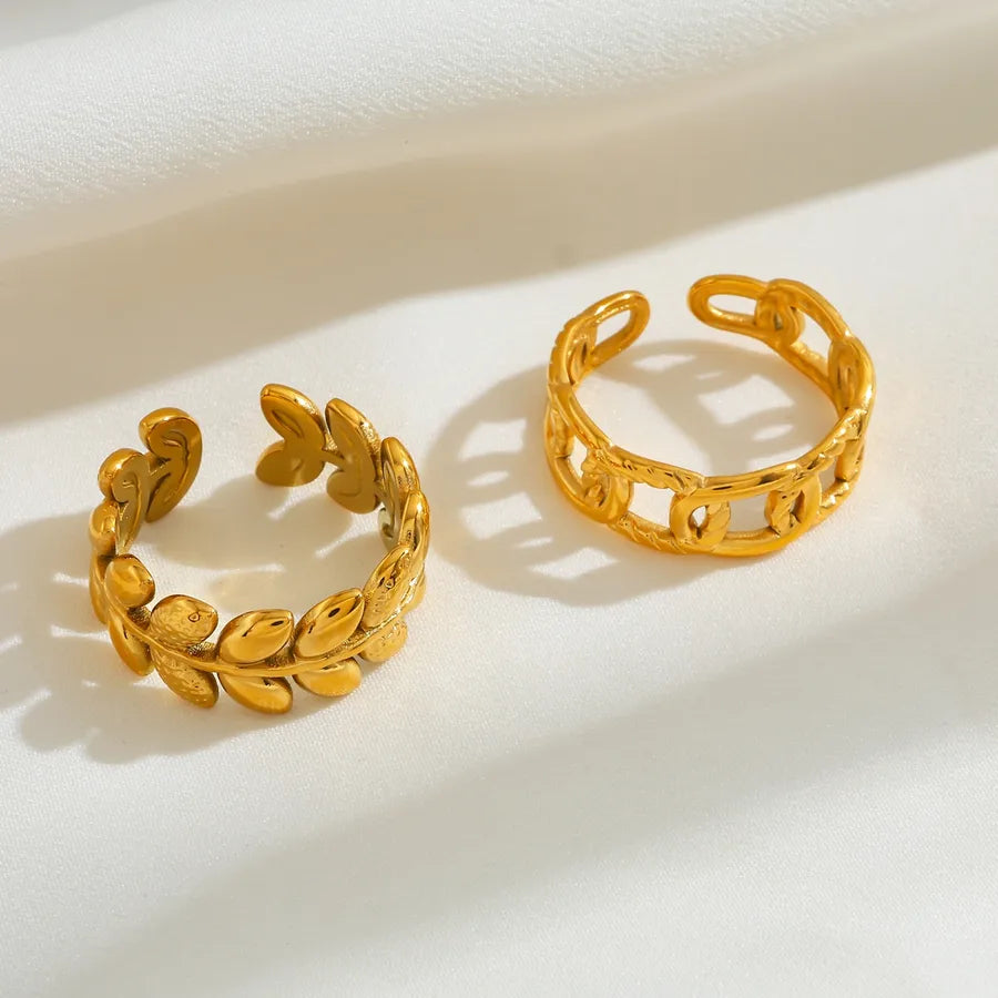 18K Gold Leaf Open Ring – Stainless Steel