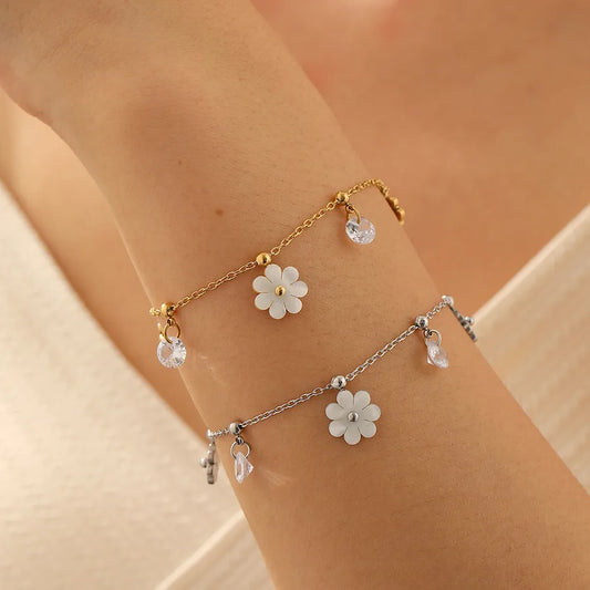 Stainless Steel Daisy Flower Bracelet