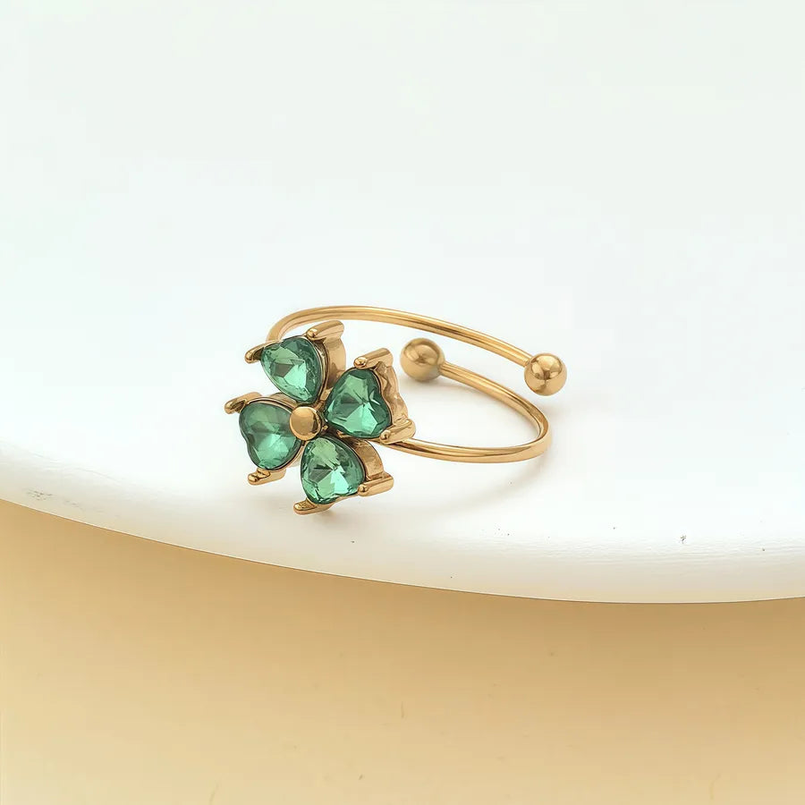 Zircon Heart & Flower Stainless Steel Ring JZ-25-09-006