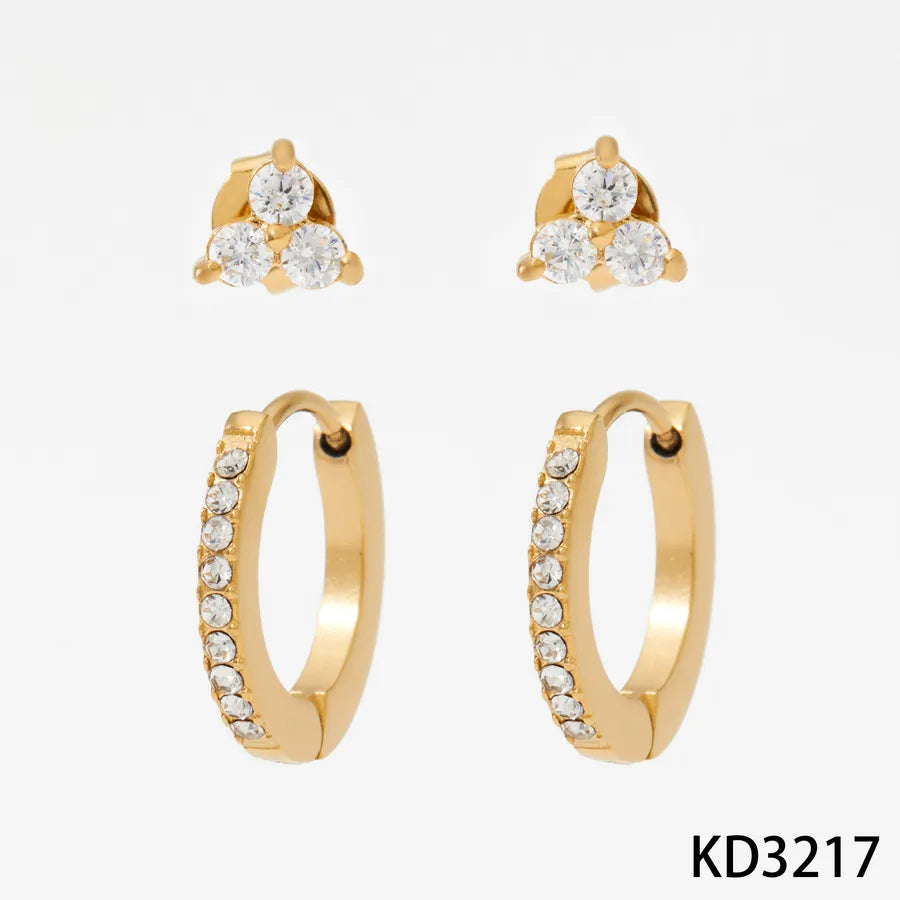 Gold Plated Clover & Hoop Stainless Steel Earrings Gold Earrings KD3217