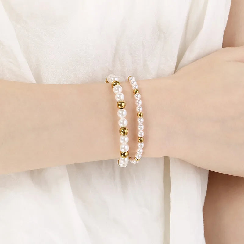 Gold Beaded Stainless Steel Bracelet for Women