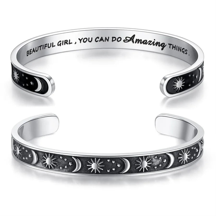 Retro Heart Stainless Steel Bangle 68-Sun & Moon - Beautiful Girl You Y