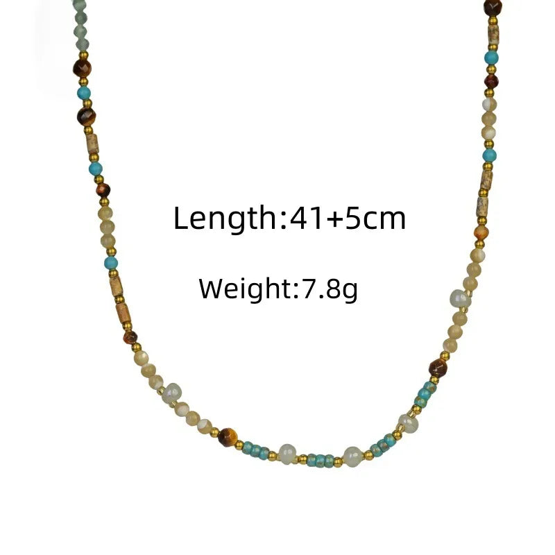 Handmade Stone Beaded Pendant Necklace Natural Stone Beaded Necklace