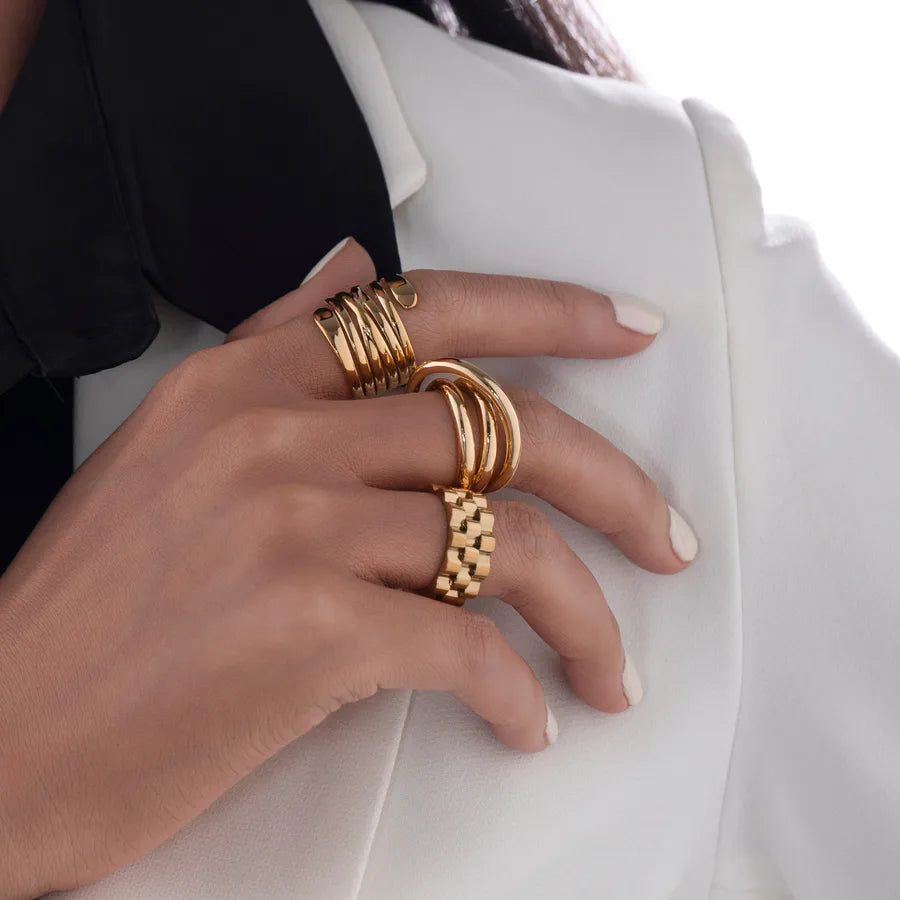 Retro Gold-Plated Titanium Steel Statement Ring