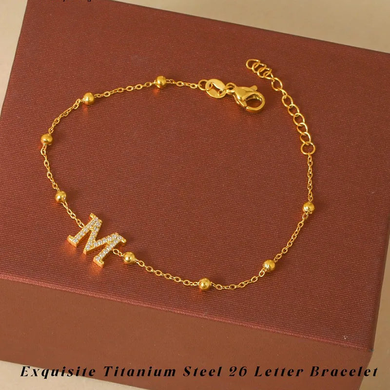 Elegant Letter Bracelet in 304 Stainless Steel Gold Letter [M] Bracelet B0021MG