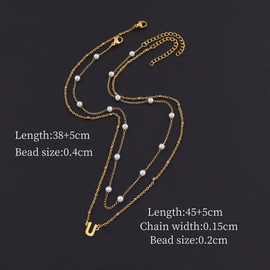 Minimalist Gold Initial Pendant Layered Necklace Gold U