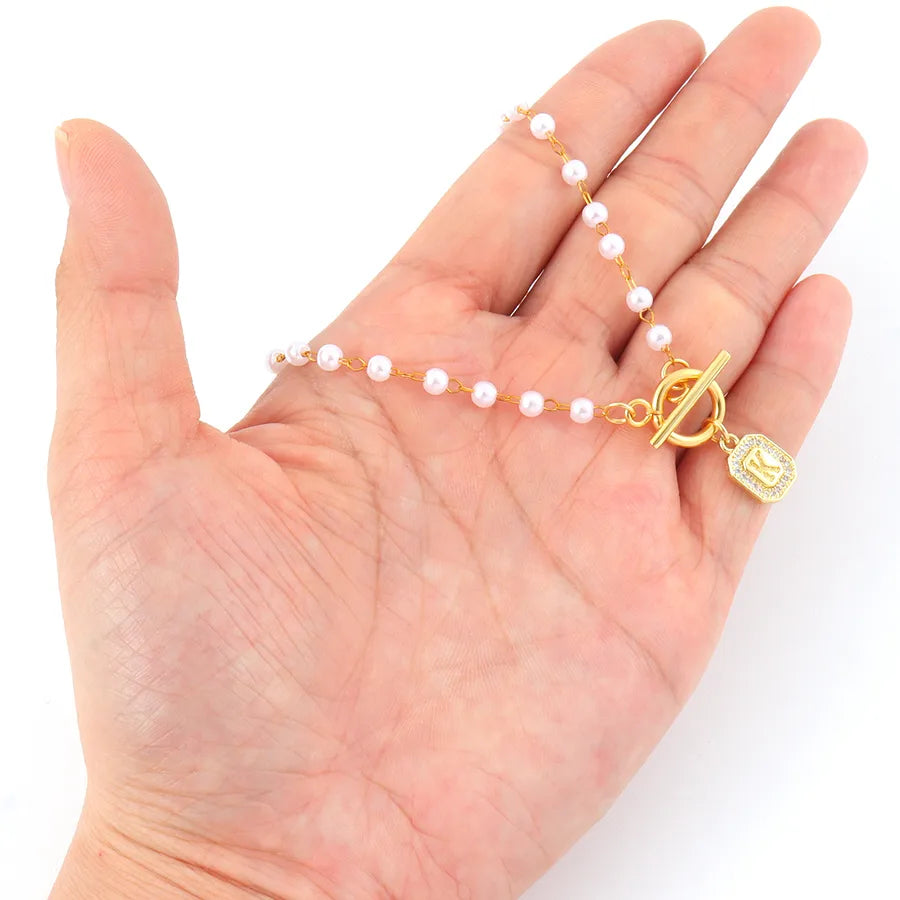 Elegant Pearl Initial Pendant Necklace