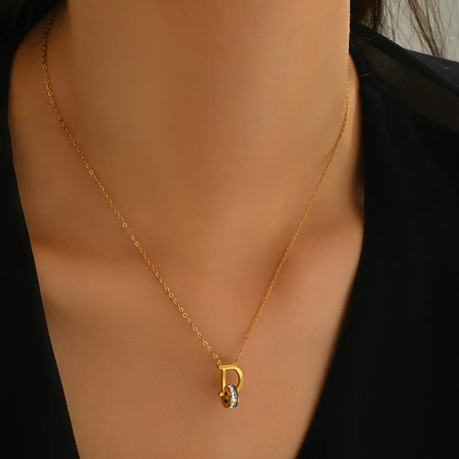 Gold Letter D Necklace with Zircon – Stainless Steel