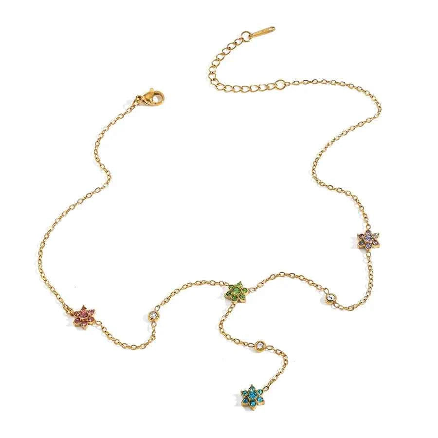 18K Gold Plated Flower Zircon Stainless Steel Necklace