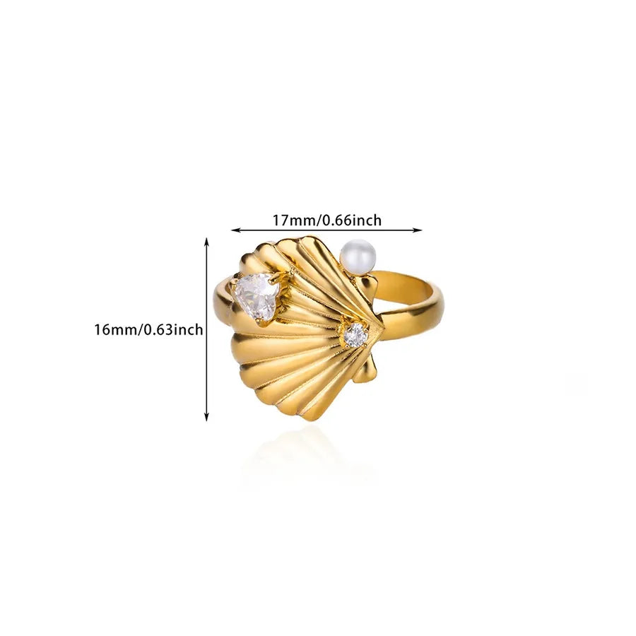 18K Gold Plated Star Shell Open Ring Adjustable Opening G11237224