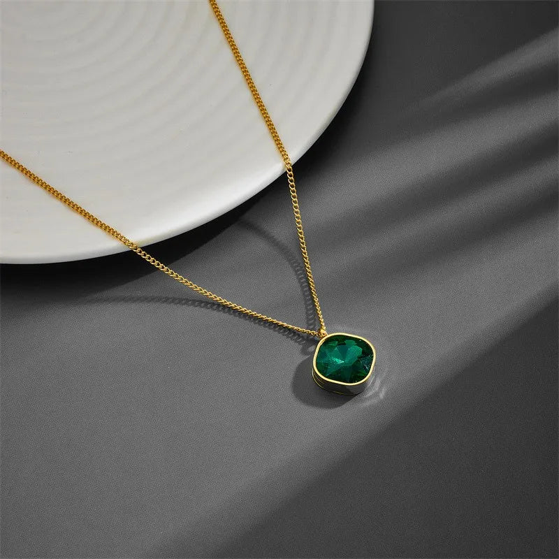 Green Zircon Gold-Plated Geometric Locket Necklace