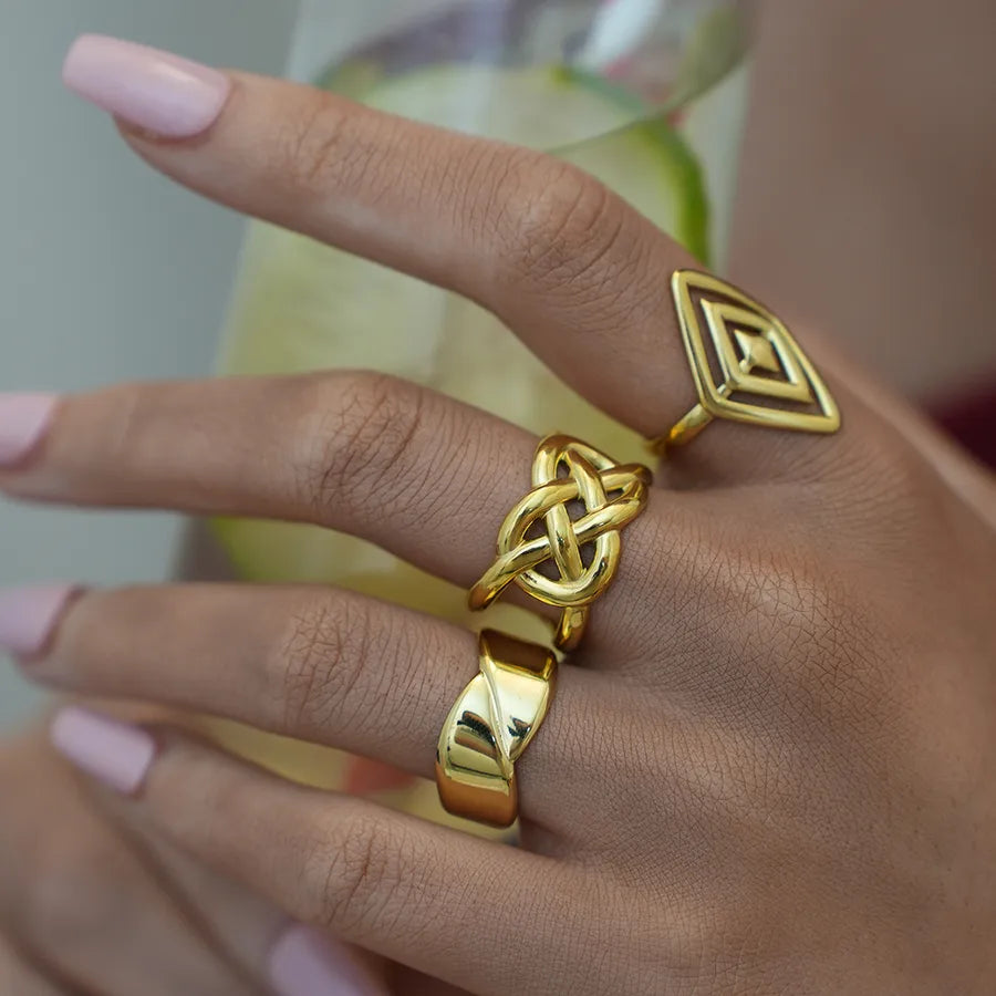 18K Gold Geometric Adjustable Ring for Women