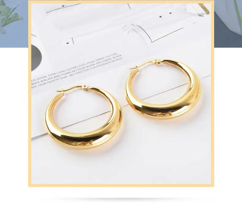 Gold Stainless Steel Moon Hoop Earrings Gold