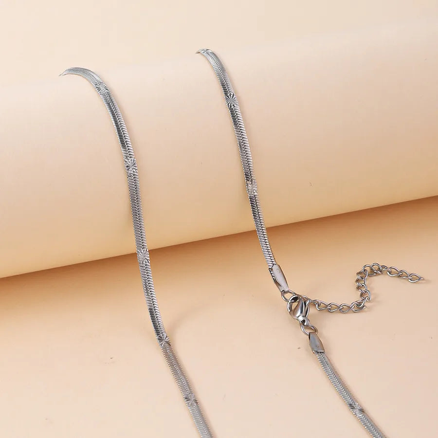 18K Gold Snake Bone Chain Necklace Embossed Push Dense (Steel Color) 2.8*45+5CM