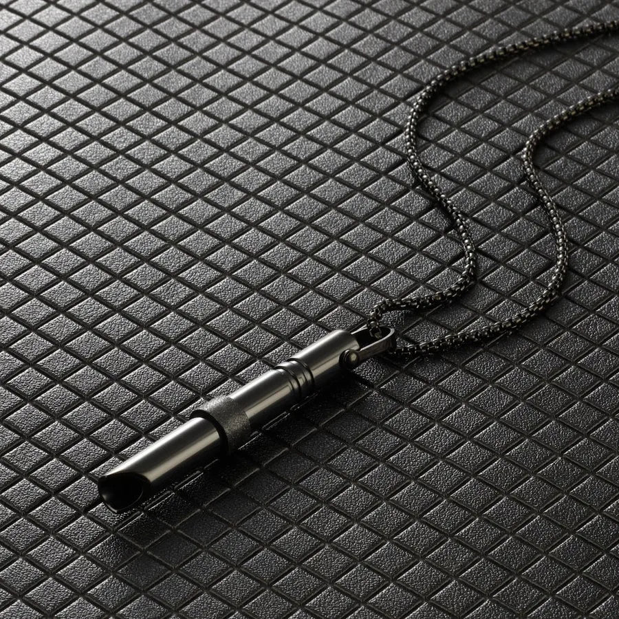 Titanium Steel Stress Relief Whistle Necklace Rotating Beads Black Whistle Necklace