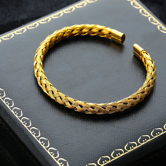 18K Gold Plated Stainless Steel Woven Bangle