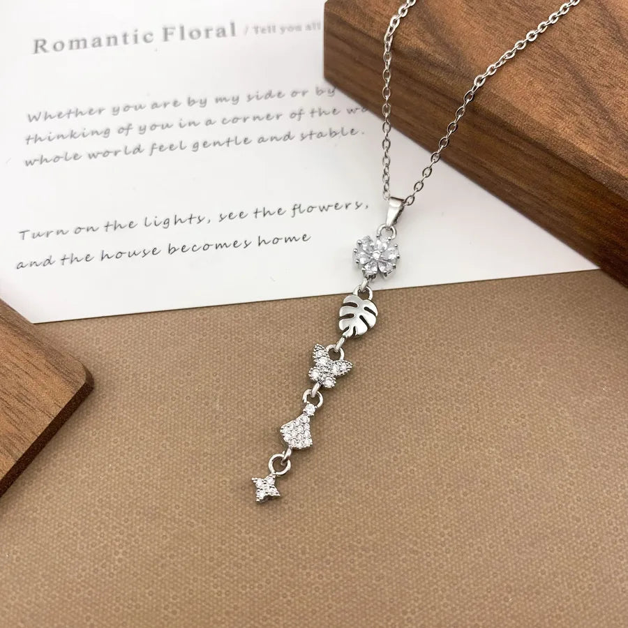 Gold Plated Sun Moon Star Pendant Necklace XL5112 Flower Star Tassel Necklace Silver