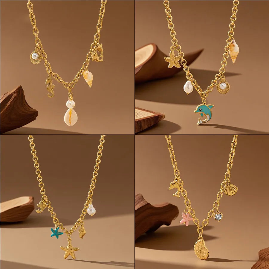 Titanium Steel Starfish Shell Pendant Necklace