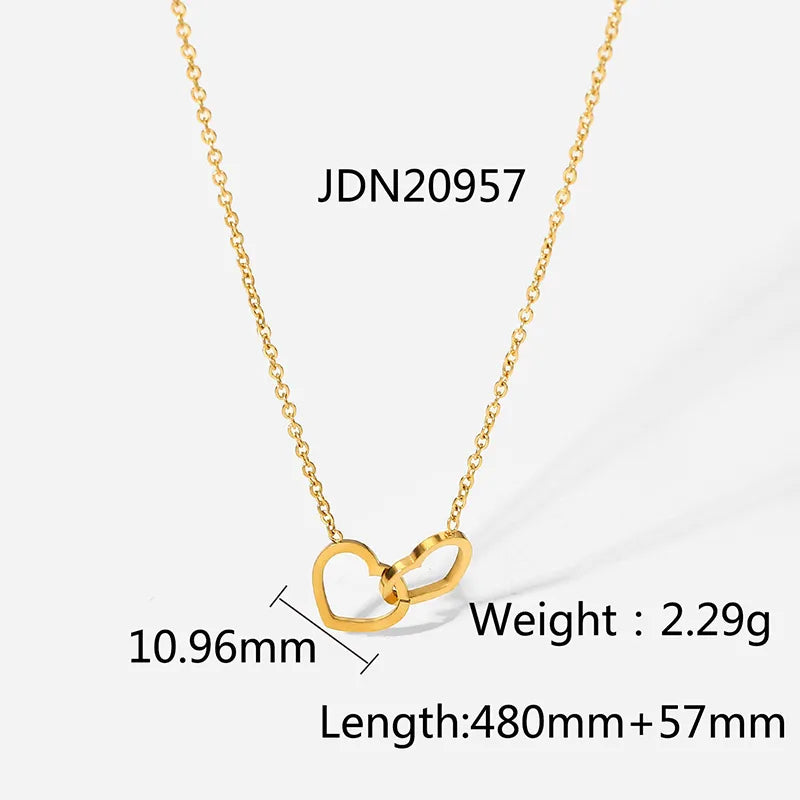 18K Gold Double Heart Pendant Necklace JDN20957$