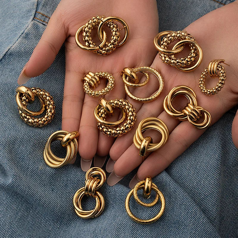 Retro Titanium Steel Hollow Earrings