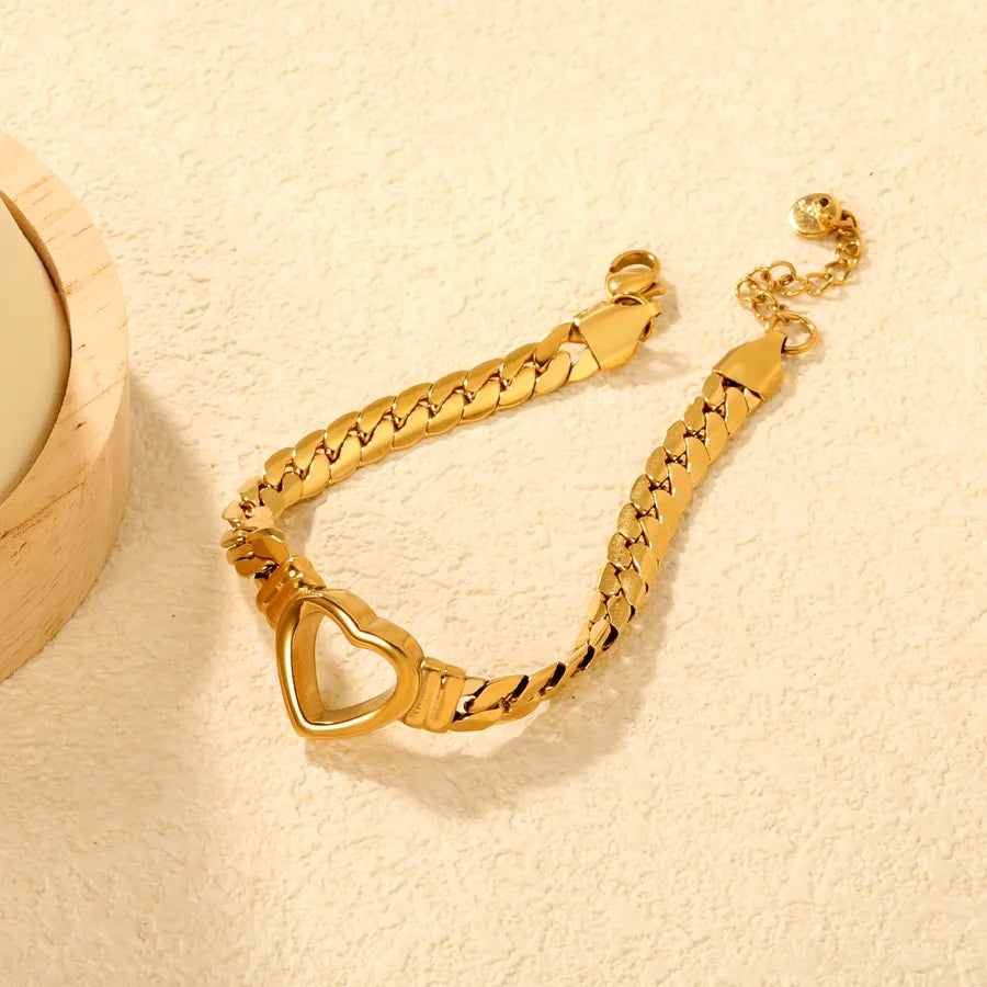 18K Gold Hollow Heart Bracelet for Women