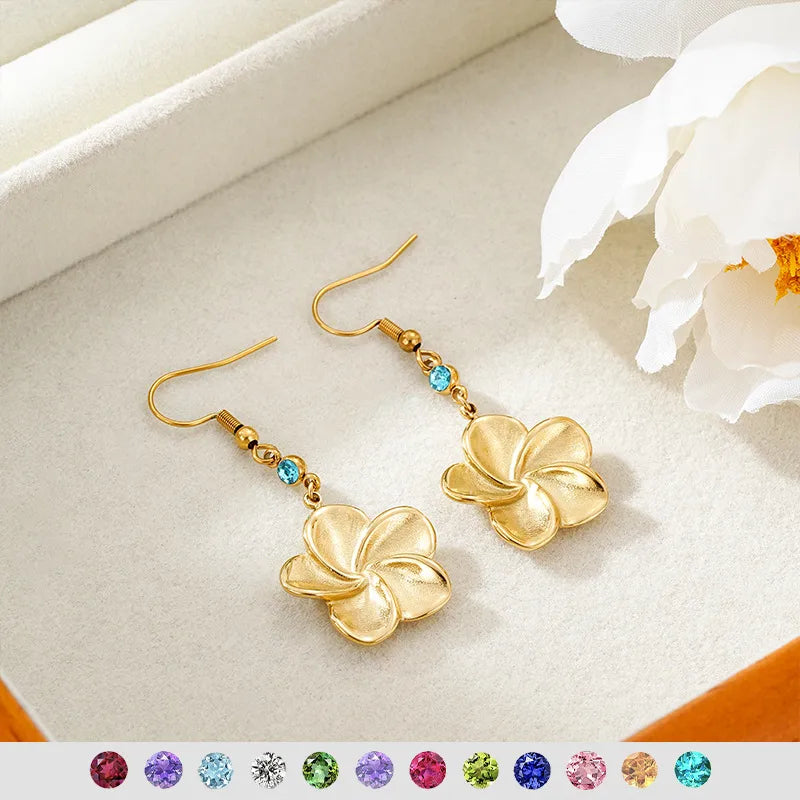 Boho Birthstone Flower Earrings – Gold Stainless Steel