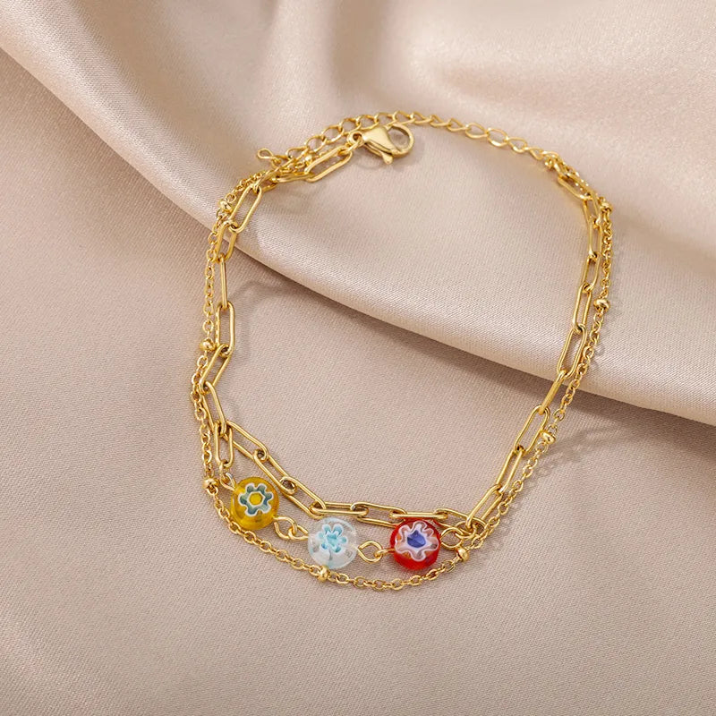 Boho Devil's Eye Heart Gold Anklet