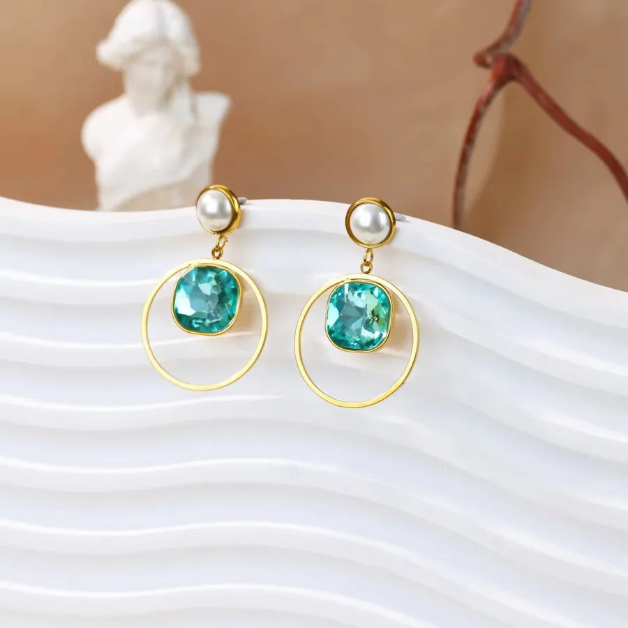 Blue Zircon Starfish Pearl Hoop Earrings