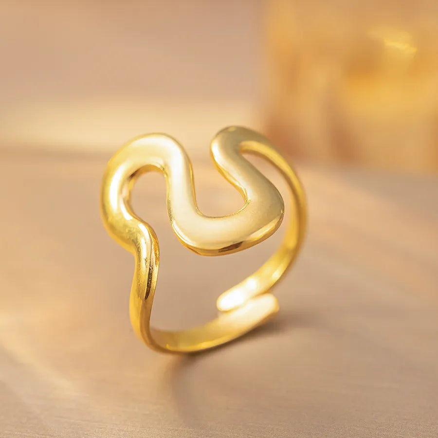 Geometric Titanium Steel Open Ring K281 Gold Ring Adjustable