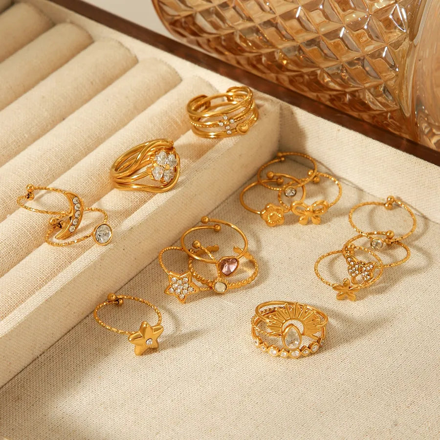 Star Flower Bow Knot Open Ring – 18K Gold Plated