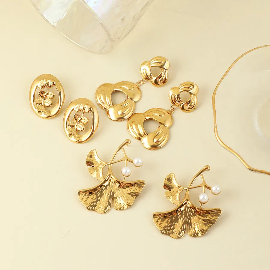 Retro Gold Plated Leaf Stud Earrings