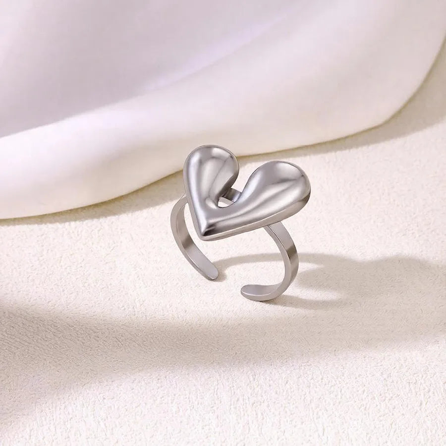 18K Gold Heart & Flower Stainless Steel Ring